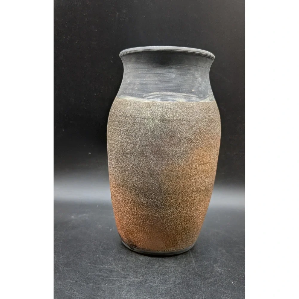 SWHS 15 Signed Studio Pottery Vase Textured Salt Glaze Brutalist Earth Tones